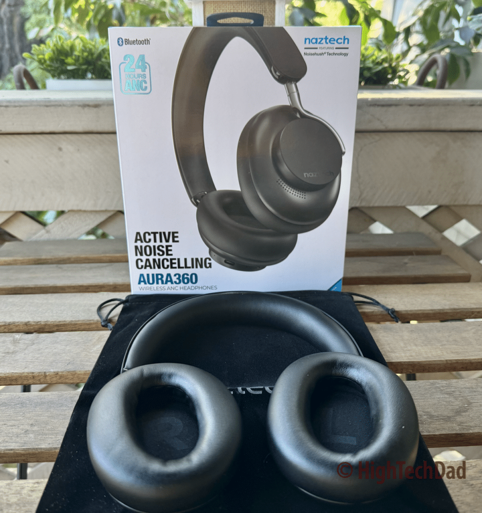 Box and headphones - Naztech AURA 360 ANC headphones - HighTechDad review