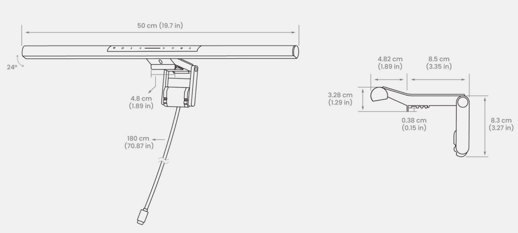 Dimensions of the ScreenBar Pro - BenQ ScreenBar Pro - HighTechDad Review