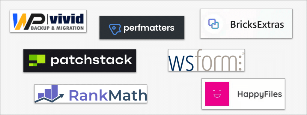 Other important plugins powering the HighTechDad tech stack - WP Vivid, PerfMatters, BricksExtras, Patchstack, WS Form, RankMath, HappyFiles