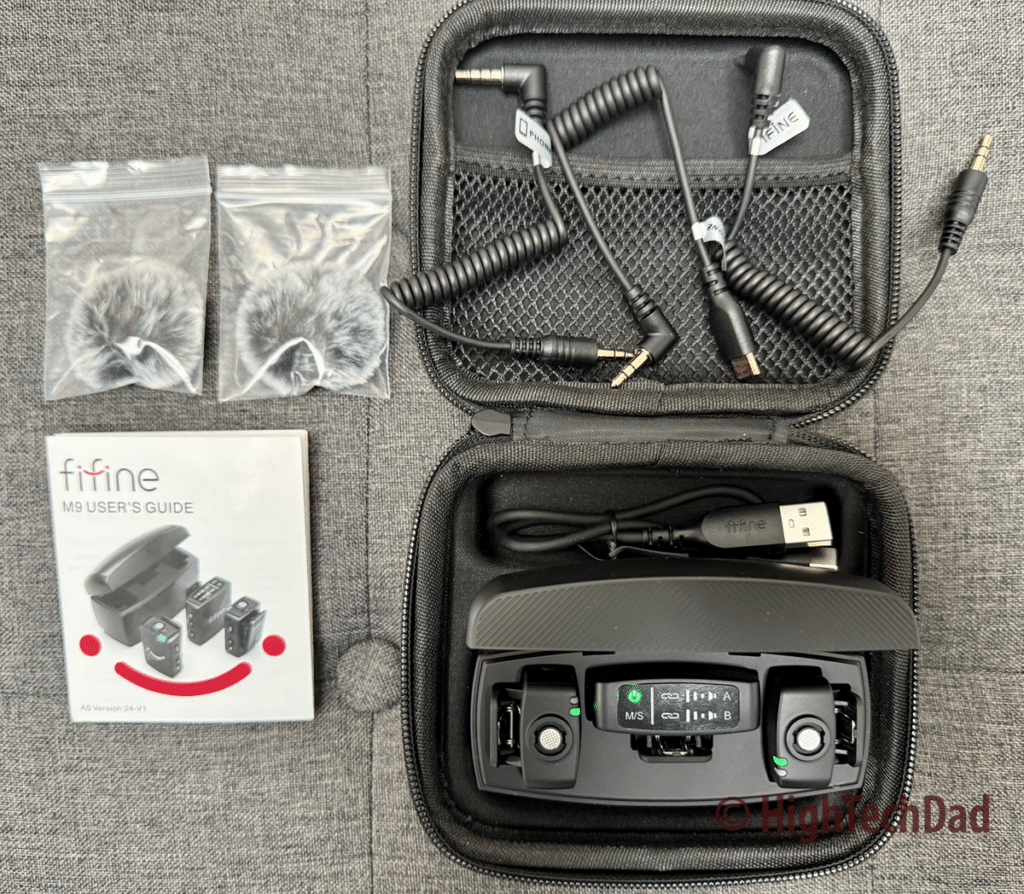 What's in the box - FiFine M9 Dual Lavalier Microphones - HighTechDad Review