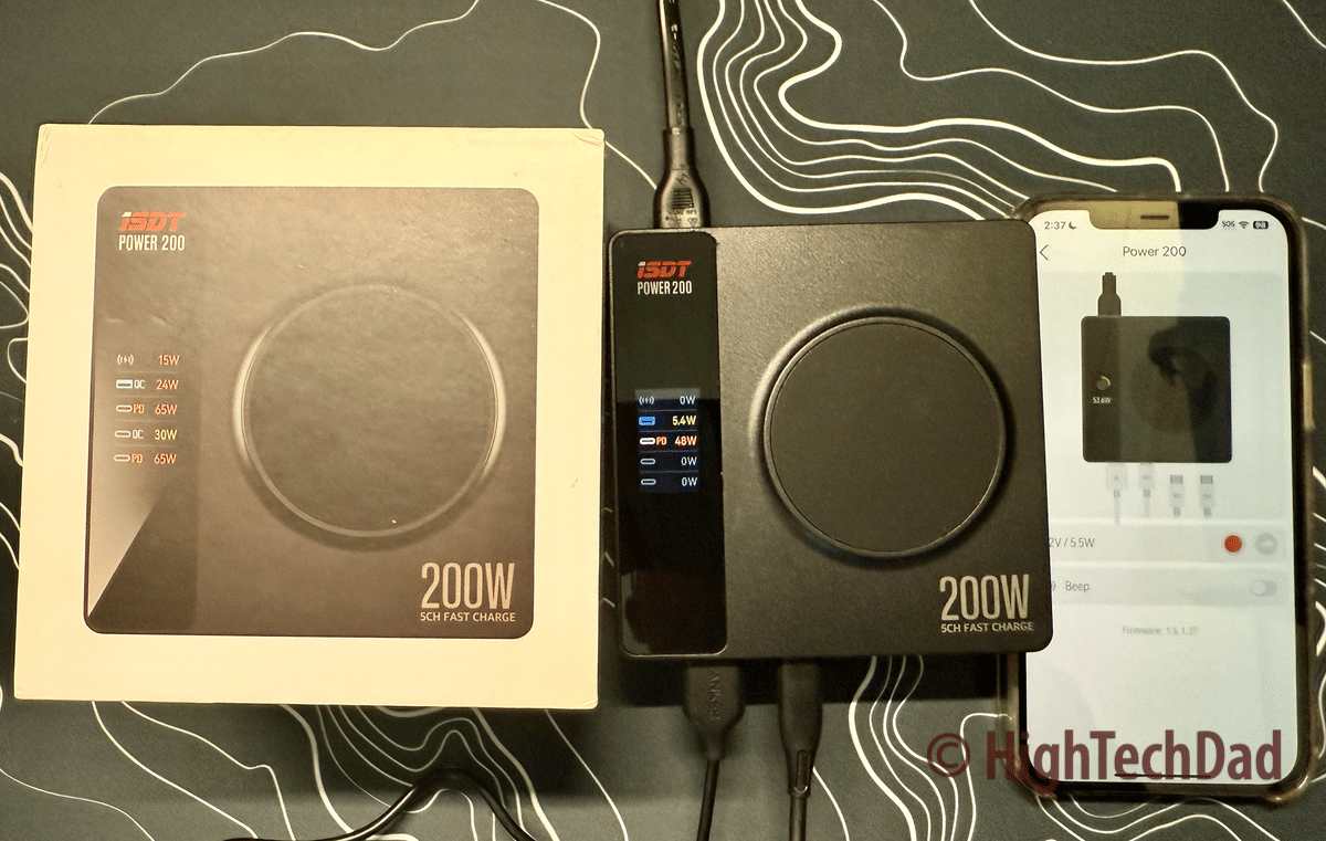 Box, Product, and Mobile App - ISDT Power 200 Desktop Charger - HighTechDad review