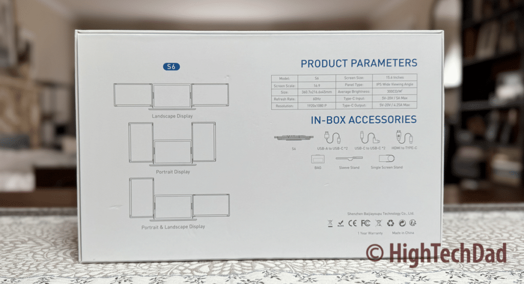 Back of the box - Cevaton S6 Dual Monitor - HighTechDad review